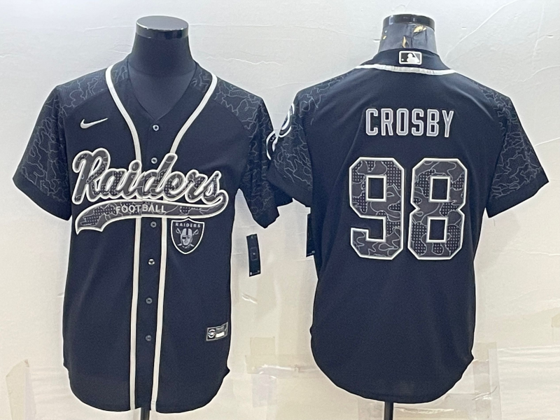 Las Vegas Raiders #98 Maxx Crosby Black Reflective With Patch Cool Base Stitched Baseball Jersey