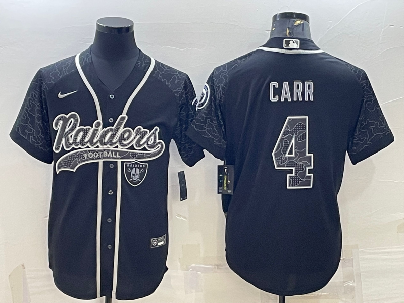 Las Vegas Raiders #4 Derek Carr Black Reflective With Patch Cool Base Stitched Baseball Jersey