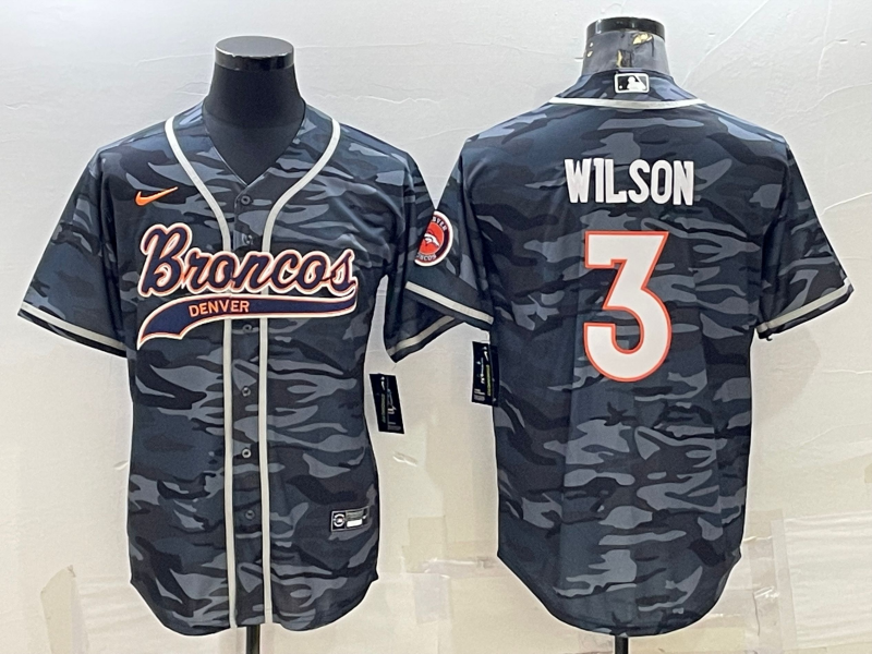 Denver Broncos #3 Russell Wilson Grey Camo With Patch Cool Base Stitched Baseball Jersey