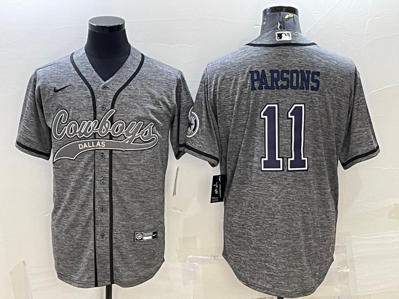 Dallas Cowboys #11 Micah Parsons Grey With Patch Cool Base Stitched Baseball Jersey