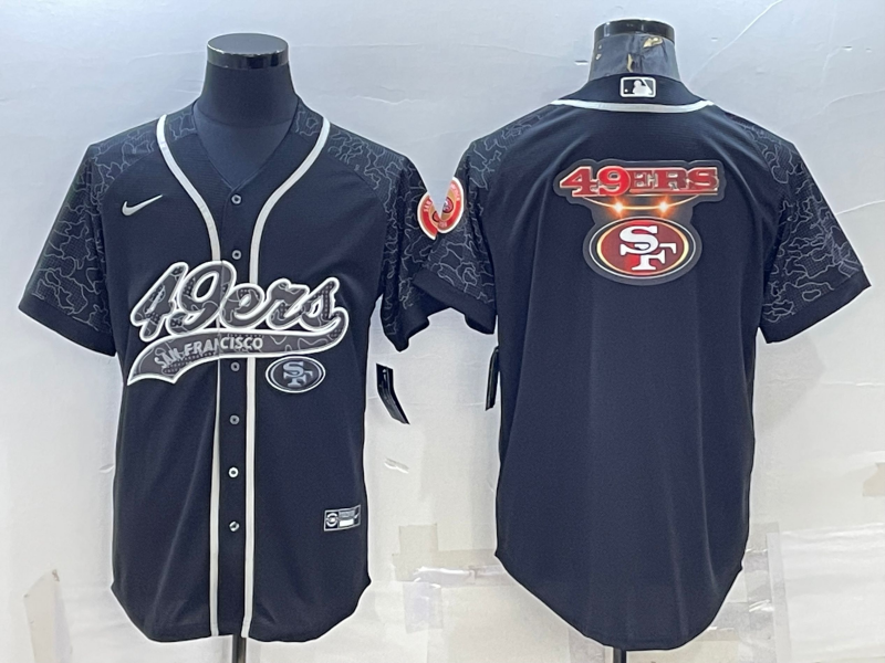 San Francisco 49ers Black Reflective Team Big Logo With Patch Cool Base Stitched Baseball Jersey