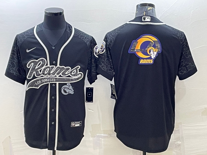 Los Angeles Rams Black Reflective Team Big Logo With Patch Cool Base Stitched Baseball Jersey