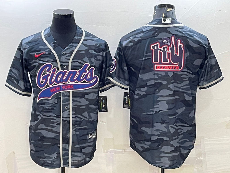 New York Giants Grey Camo Team Big Logo With Patch Cool Base Stitched Baseball Jersey