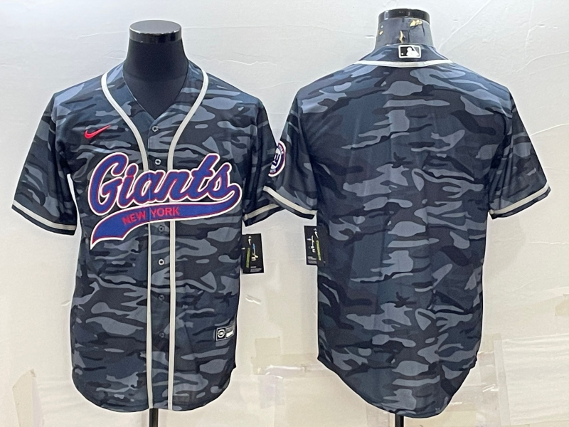 New York Giants Blank Grey Camo With Patch Cool Base Stitched Baseball Jersey