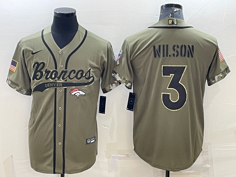 Denver Broncos #3 Russell Wilson Olive 2022 Salute To Service Cool Base Stitched Baseball Jersey