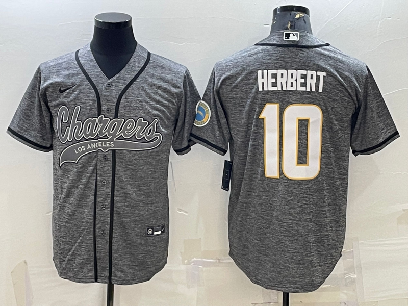 Los Angeles Chargers #10 Justin Herbert Grey With Patch Cool Base Stitched Baseball Jersey
