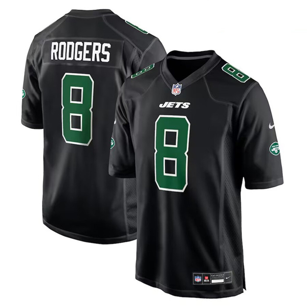 New York Jets #8 Aaron Rodgers Black Stitched Jersey