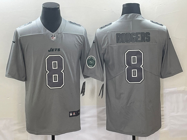 New York Jets #8 Aaron Rodgers Gray With Patch Stitched Jersey