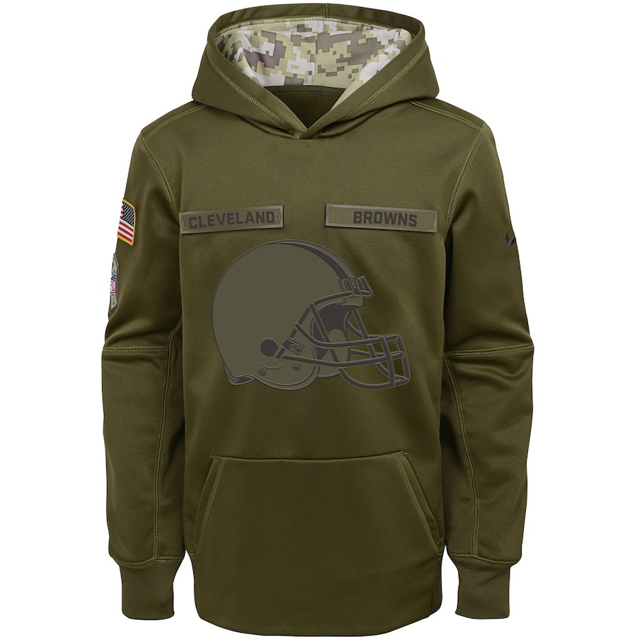 Youth Cleveland Browns Olive Salute To Service Pullover Performance NFL Hoodie