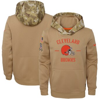 Youth Cleveland Browns Khaki 2019 Salute To Service Therma Pullover Hoodie