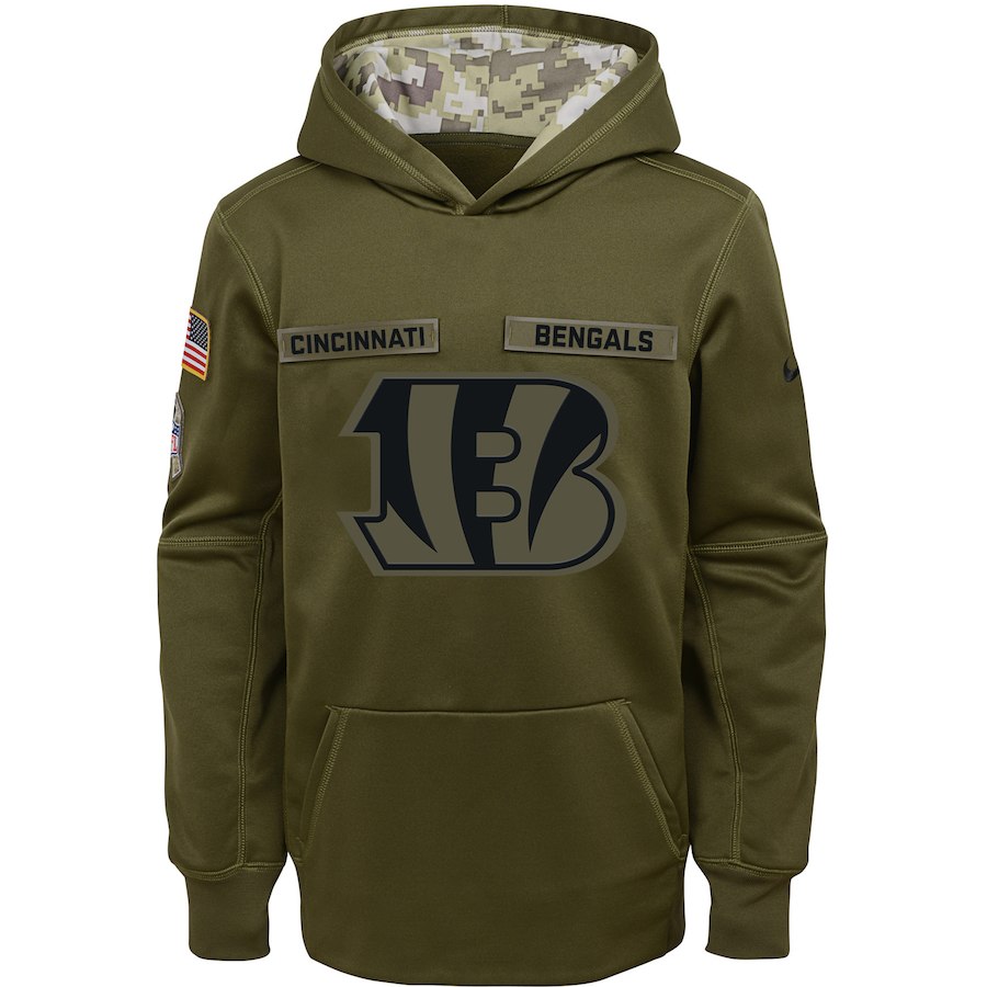 Youth Cincinnati Bengals Olive Salute To Service Pullover Performance NFL Hoodie