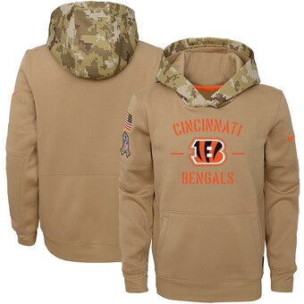 Youth Cincinnati Bengals Khaki 2019 Salute To Service Therma Pullover Hoodie