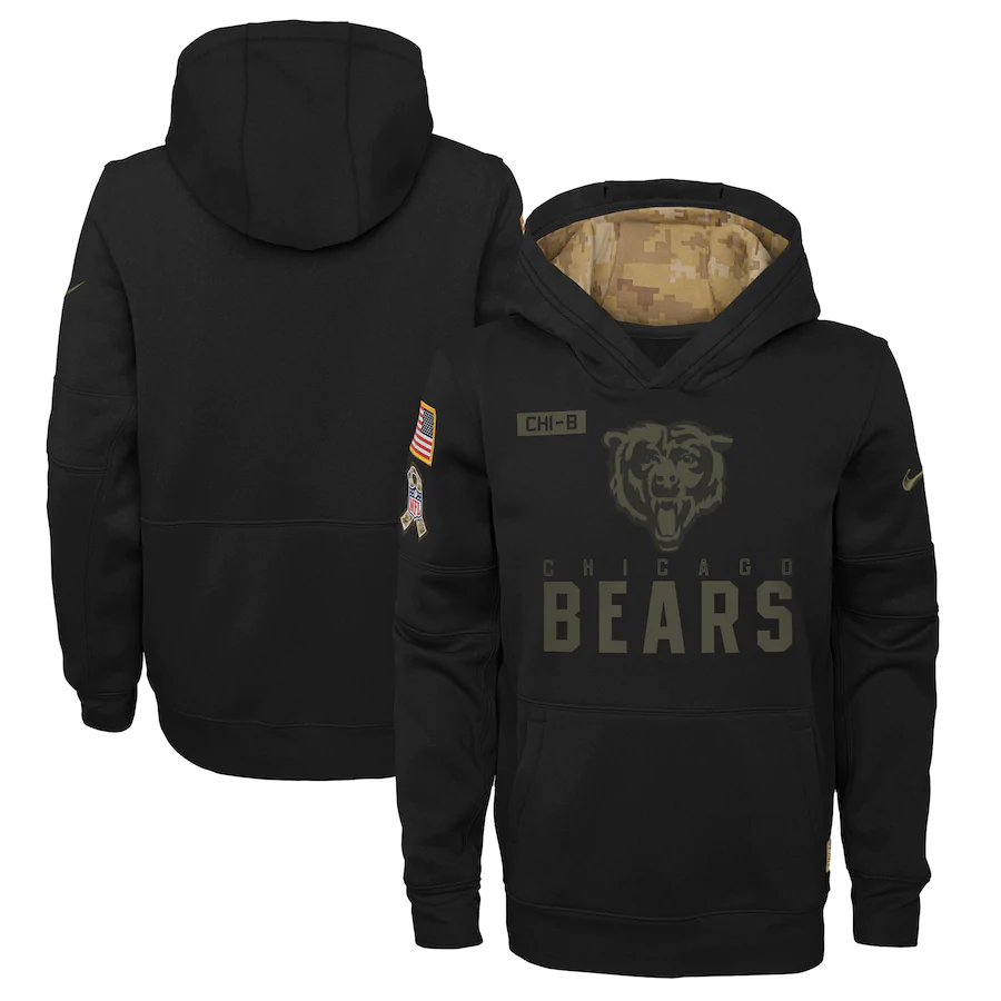 Youth Chicago Bears 2020 Black Salute To Service Sideline Performance Pullover Hoodie