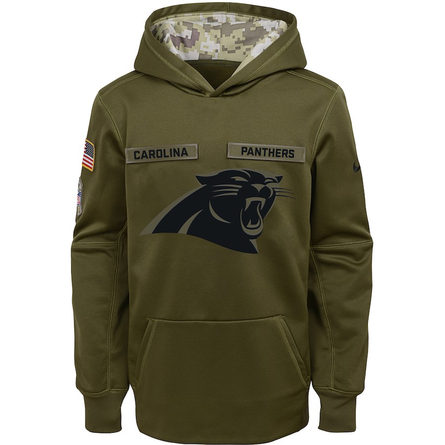 Youth Carolina Panthers Olive Salute To Service Pullover Performance NFL Hoodie