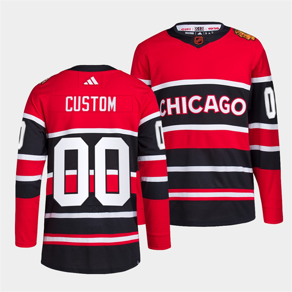 Chicago Blackhawks Custom Red Black 2022-23 Reverse Retro Stitched Jersey