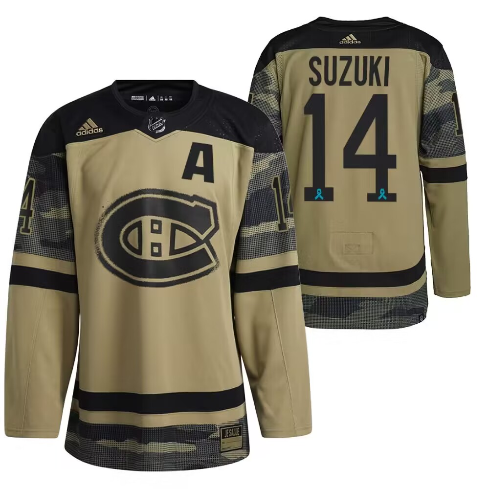 Montreal Canadiens #14 Nick Suzuki Olive Salute To Service Stitched Jersey