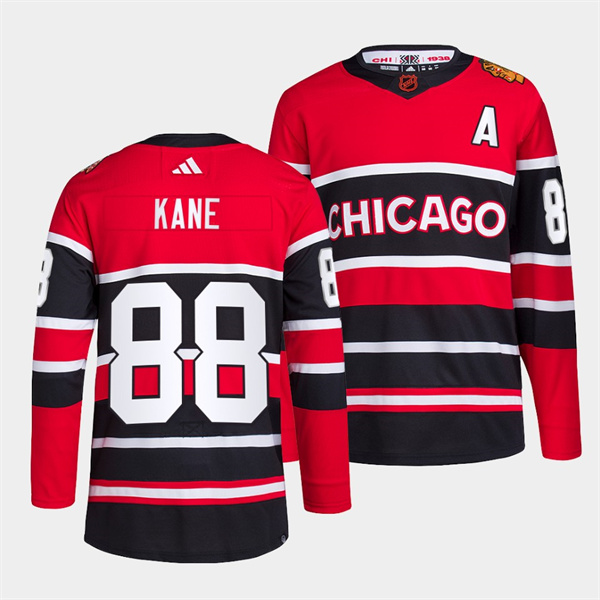 Chicago Blackhawks #88 Patrick Kane Red Black 2022-23 Reverse Retro Stitched Jersey