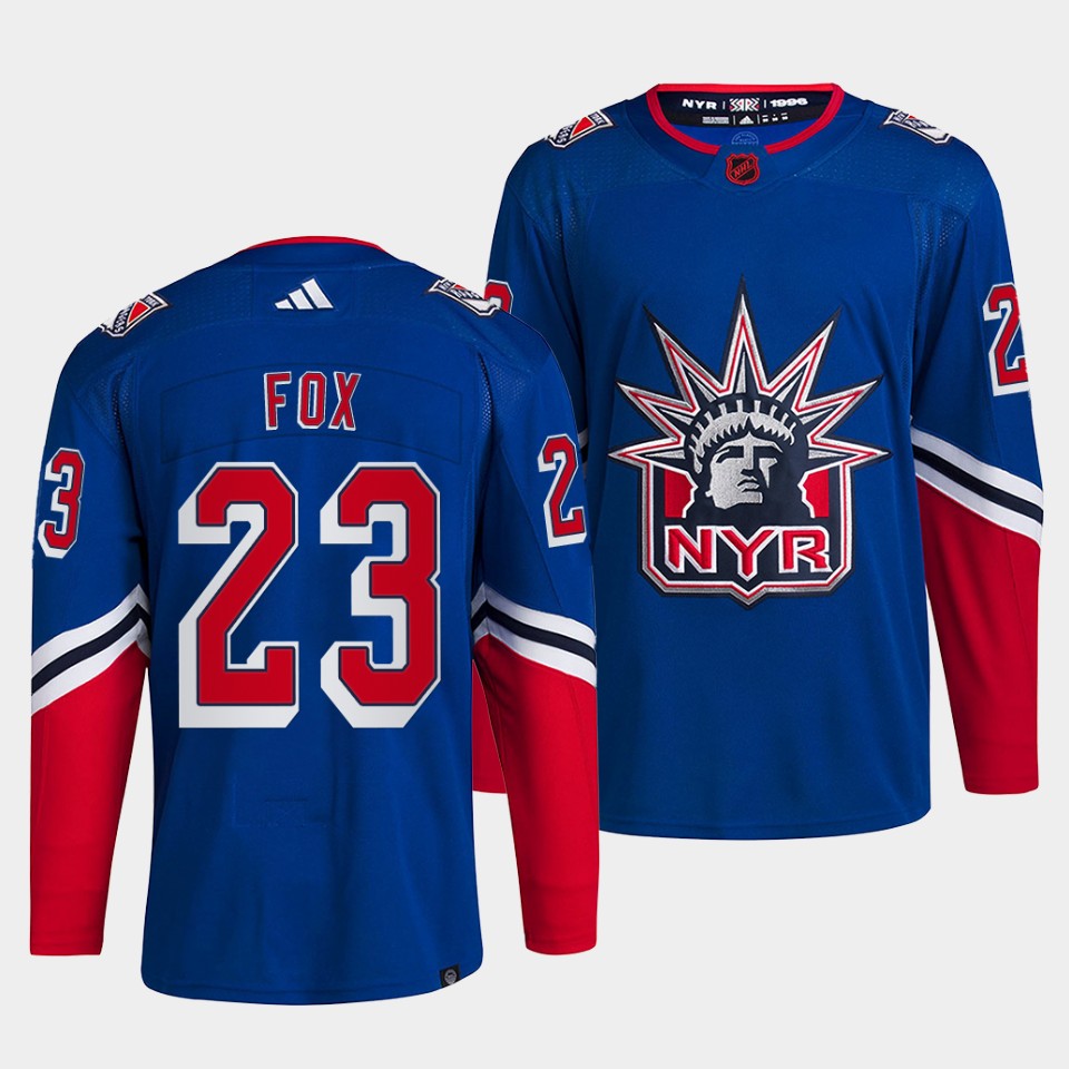 New York Rangers #23 Adam Fox Blue 2022-23 Reverse Retro Stitched Jersey