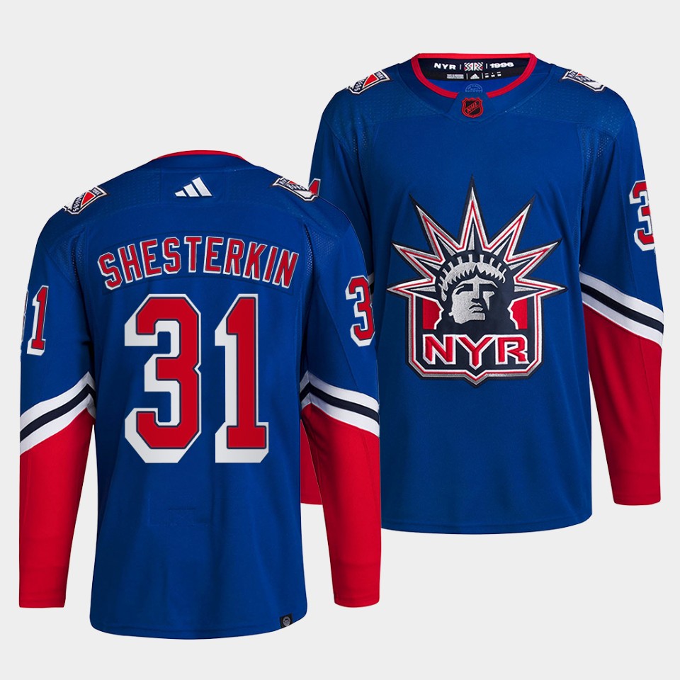 New York Rangers #31 Igor Shesterkin Blue 2022-23 Reverse Retro Stitched Jersey