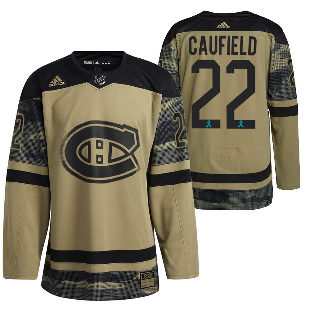 Montreal Canadiens #22 Cole Caufield Olive Salute To Service Stitched Jersey
