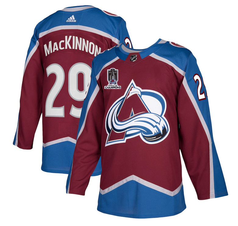 Colorado Avalanche #29 Nathan MacKinnon 2022 Burgundy Stanley Cup Champions Patch Stitched Jersey