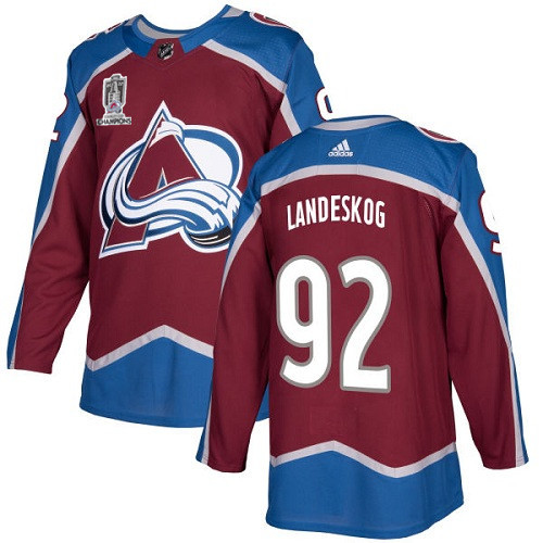 Colorado Avalanche #92 Gabriel Landeskog 2022 Burgundy Stanley Cup Champions Patch Stitched Jersey