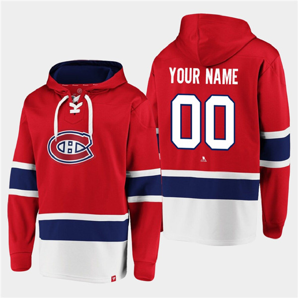 Montreal Canadiens Custom Red Ageless Must-Have Lace-Up Pullover Hoodie