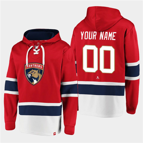 Florida Panthers Custom Red Ageless Must-Have Lace-Up Pullover Hoodie
