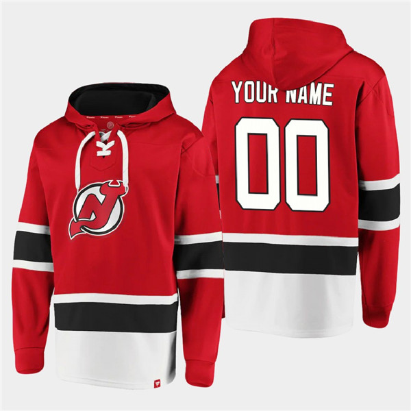 New Jersey Devils Custom Red Ageless Must-Have Lace-Up Pullover Hoodie