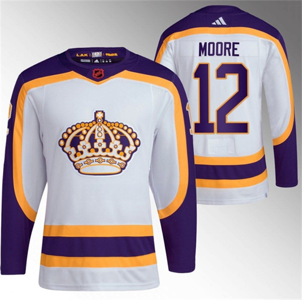 Los Angeles Kings #12 Trevor Moore White 2022 Reverse Retro Stitched Jersey