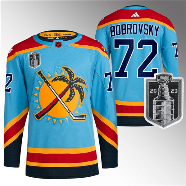 Florida Panthers #72 Sergei Bobrovsky Blue 2023 Stanley Cup Final Reverse Retro Stitched Jersey