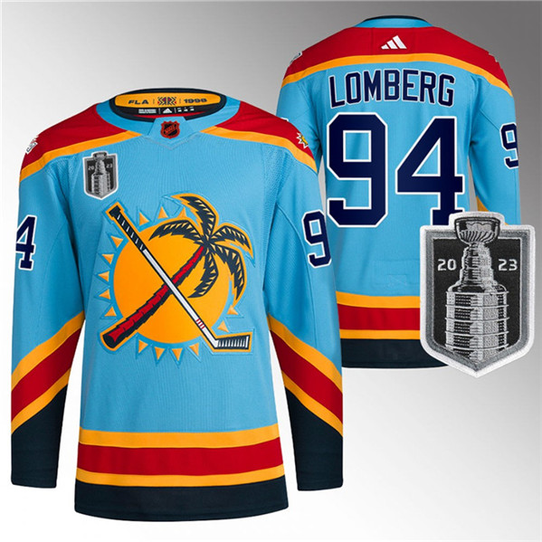 Florida Panthers #94 Ryan Lomberg Blue 2023 Stanley Cup Final Reverse Retro Stitched Jersey