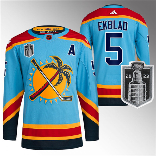 Florida Panthers #5 Aaron Ekblad Blue 2023 Stanley Cup Final Reverse Retro Stitched Jersey