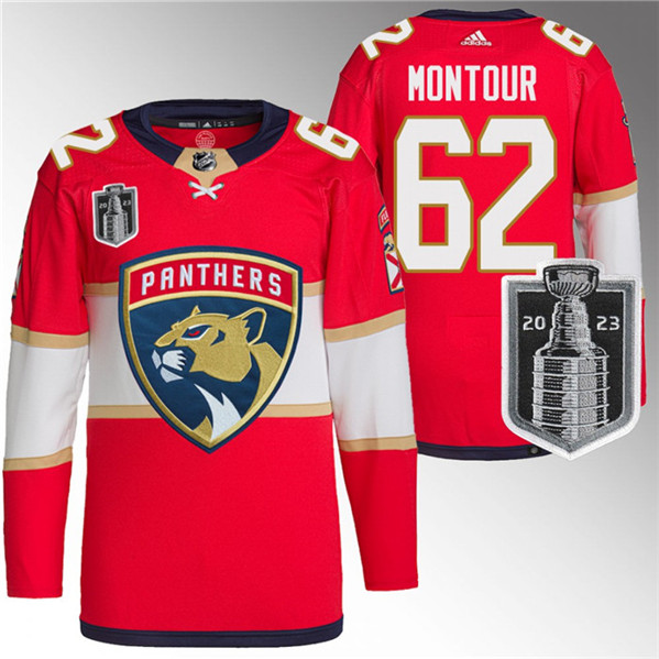 Florida Panthers #62 Brandon Montour Red 2023 Stanley Cup Final Stitched Jersey