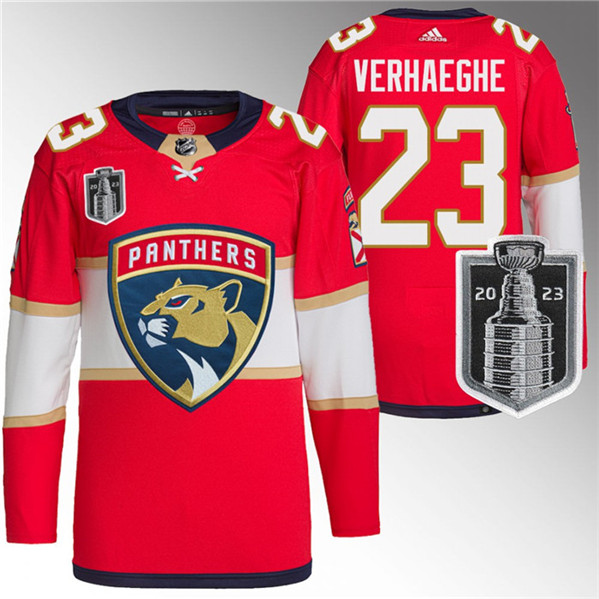 Florida Panthers #23 Carter Verhaeghe Red 2023 Stanley Cup Final Stitched Jersey