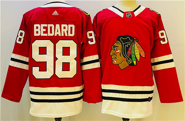 Chicago Blackhawks #98 Connor Bedard Red Black Stitched Jersey