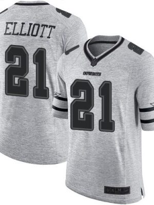 Cowboys #21 Ezekiel Elliott Gray Stitched Limited Gridiron Gray II Nike Jersey
