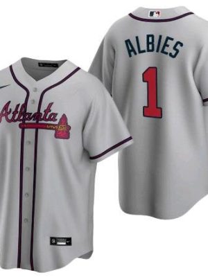 Atlanta Braves #1 Ozzie Albies Grey Cool Base Stitched Jersey
