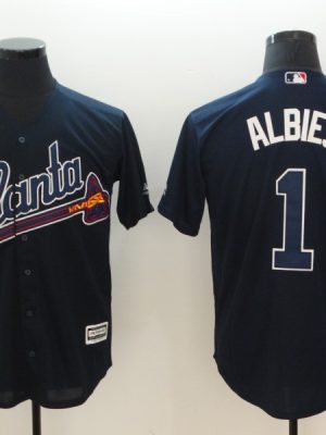Atlanta Braves #1 Ozhaino Albies Navy Flexbase Stitched Jersey