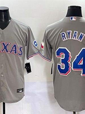 Texas Rangers #34 Nolan Ryan Grey With Patch Cool Base Stitched Jersey