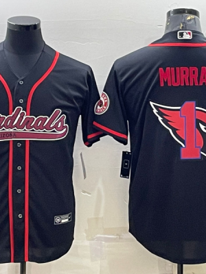 Arizona Cardinals #1 Kyler Murray Black Team Big Logo With Patch Cool Base Stitched Baseball Jersey