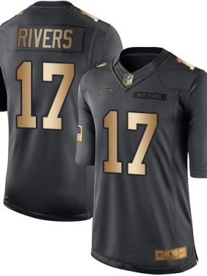 Chargers #17 Philip Rivers Black Stitched Limited Gold Salute To Service Nike Jersey