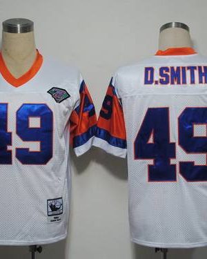 Mitchel And Ness Broncos #49 Dennis Smith White With 75 Anniversary Patch Stitched Throwback Jersey