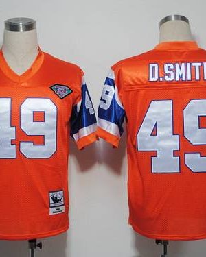 Mitchel And Ness Broncos #49 Dennis Smith Orange With 75 Anniversary Patch Stitched Throwback Jersey