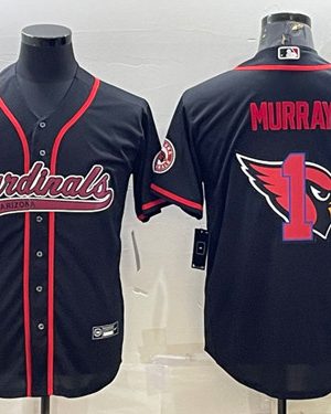 Arizona Cardinals #1 Kyler Murray Black Team Big Logo With Patch Cool Base Stitched Jersey
