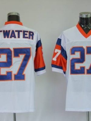 Mitchel Ness Broncos #27 Steve Atwater White With 75 Anniversary Patch Stitched Throwback Jersey