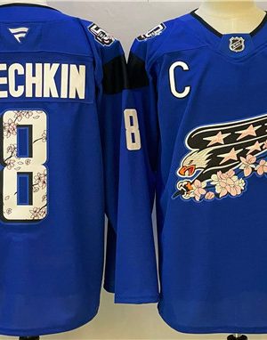 Washington Capitals #8 Alex Ovechkin Blue Cherry Blossom With C Patch Stitched Jersey