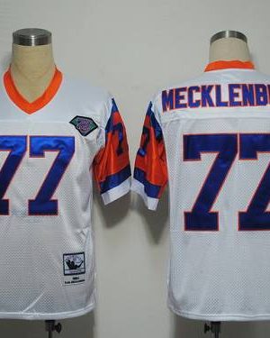 Mitchel And Ness Broncos #77 Karl Mecklenburg White With 75 Anniversary Patch Stitched Throwback Jersey