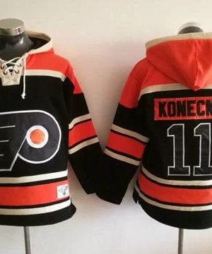 Flyers #11 Travis Konecny Black Sawyer Hooded Sweatshirt Stitched Jersey