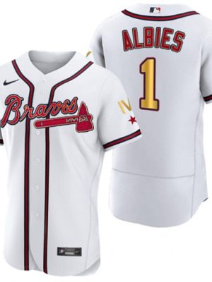Atlanta Braves #1 Ozzie Albies White Gold World Series Champions Flex Base Stitched Jersey